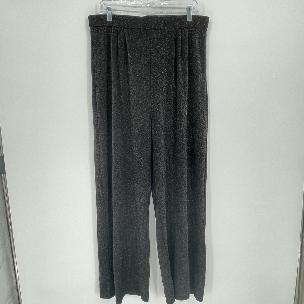 Women's Black Metallic Glitter Pleated Wide Leg Pants Size 2XL